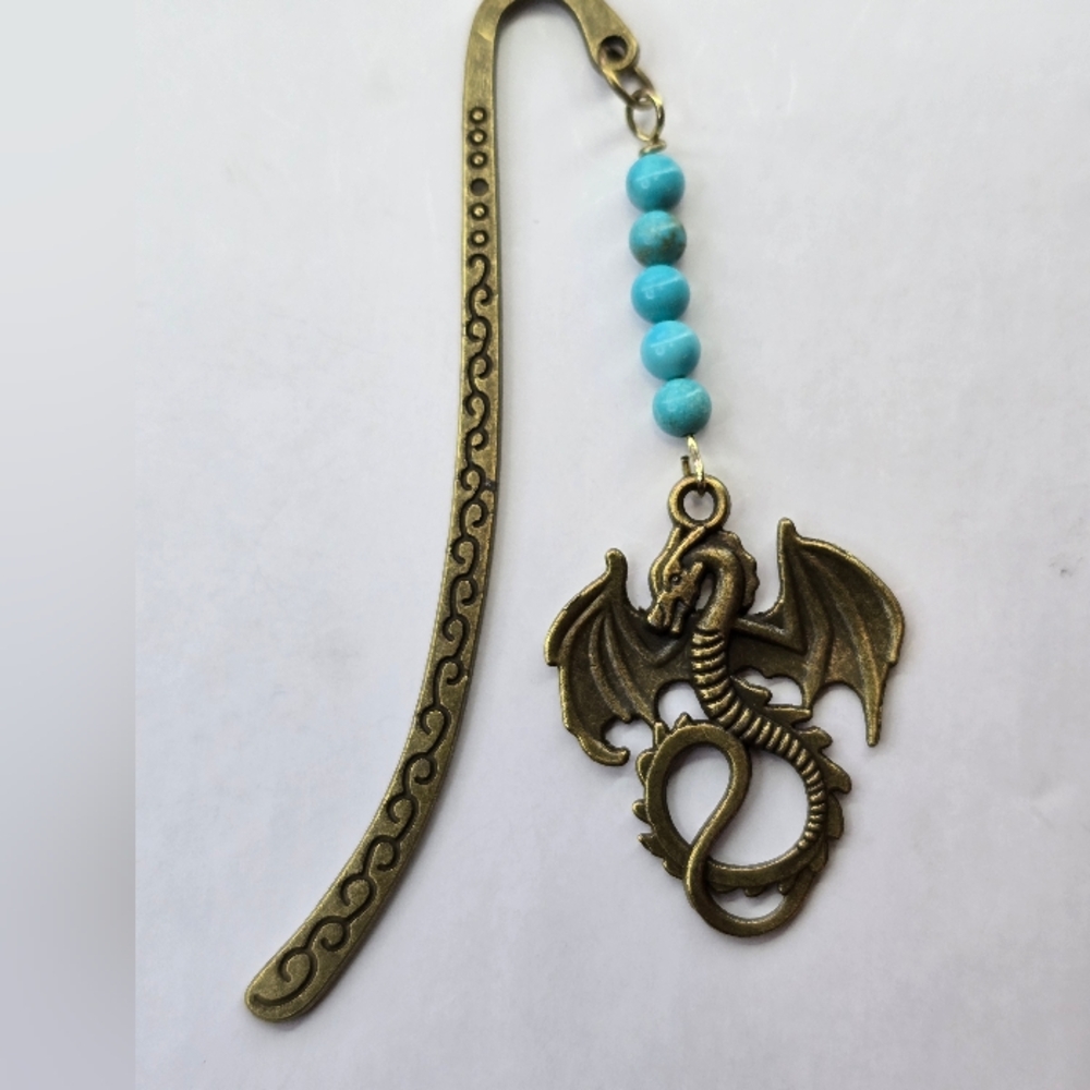 Dragon Bronze Book Hook Bookmark Stone Bead Accents